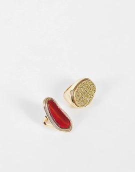 Reclaimed Vintage Reclaimed Vintage 2 pack of rings with brown agate and gold stone