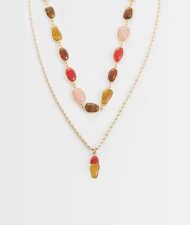 Reclaimed Vintage Reclaimed Vintage 2 row pendant necklaces with semi precious stones-Multi