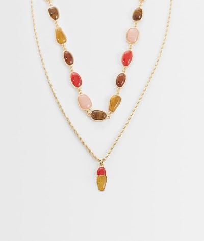 Reclaimed Vintage Reclaimed Vintage 2 row pendant necklaces with semi precious stones-Multi