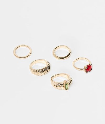 Reclaimed Vintage Reclaimed Vintage 5-pack layering dainty rings with faux stones in gold