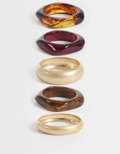 Reclaimed Vintage Reclaimed Vintage 5 pack of bangles in gold tone, amber effect and green-Multi