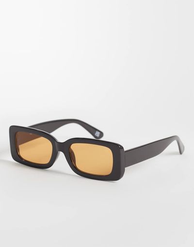 Reclaimed Vintage Reclaimed Vintage 90s slim square fashion sunglasses with amber lenses in dark brown