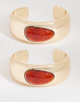 Reclaimed Vintage Reclaimed Vintage amber set stone statement 2 pack bangles in gold