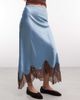 Reclaimed Vintage Reclaimed Vintage asymmetric skirt with lace in blue and brown lace - 2