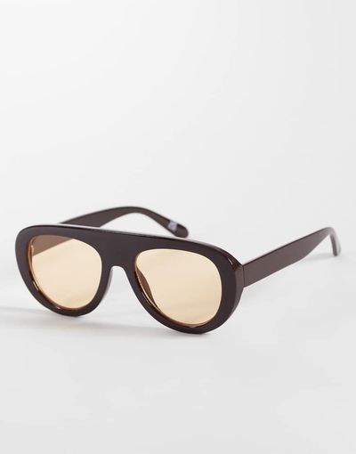 Reclaimed Vintage Reclaimed Vintage aviator light tint sunglasses with yellow lens in chocolate brown