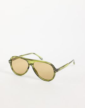 Reclaimed Vintage Reclaimed Vintage aviator sunglasses with green lens in olive