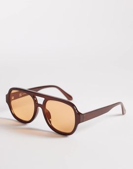 Reclaimed Vintage Reclaimed Vintage aviator sunglasses with orange lens in chocolate brown