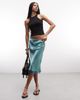 Reclaimed Vintage Reclaimed Vintage awkward length satin midi skirt with lace trim in turquoise-Blue - 1