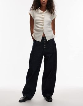 Reclaimed Vintage Reclaimed Vintage baggy barrel jeans with button fly in indigo rinse wash-Blue