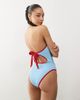 Reclaimed Vintage Reclaimed Vintage bandeau swimsuit with shirring in blue and contrast red trims - 1