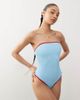 Reclaimed Vintage Reclaimed Vintage bandeau swimsuit with shirring in blue and contrast red trims - 4