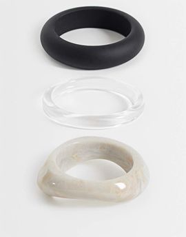 Reclaimed Vintage Reclaimed Vintage bangles 3 pack in black, bone and clear-Multi