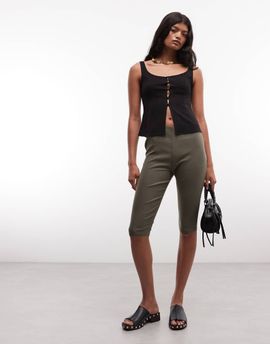Reclaimed Vintage Reclaimed Vintage bengaline capri pants in olive pinstripes-Green