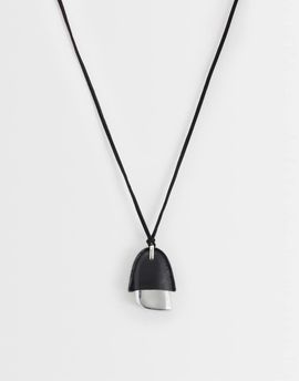 Reclaimed Vintage Reclaimed Vintage black PU longline necklace with silver pendant