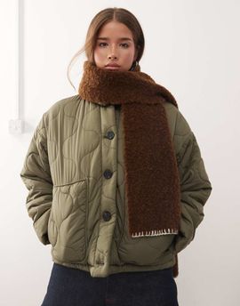 Reclaimed Vintage Reclaimed Vintage blanket stitch scarf in brown teddy