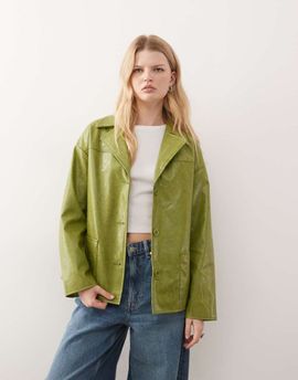Reclaimed Vintage Reclaimed Vintage boxy fit leather look blazer in green-No color
