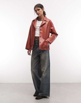 Reclaimed Vintage Reclaimed Vintage boxy fit leather look blazer in red