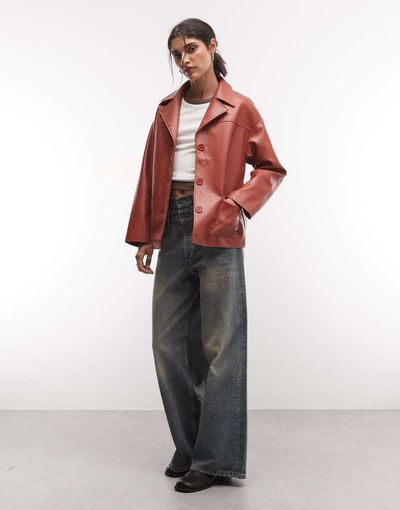 Reclaimed Vintage Reclaimed Vintage boxy fit leather look blazer in red