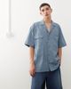 Reclaimed Vintage Reclaimed Vintage boxy short sleeve shirt with back embroidery detail in blue - 3