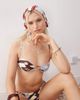 Reclaimed Vintage Reclaimed Vintage bralet bikini top with cutouts and beads in brown and blue geo print-Multi - 4