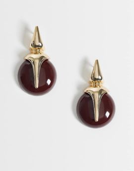 Reclaimed Vintage Reclaimed Vintage brown pendant drop earrings in gold