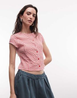 Reclaimed Vintage Reclaimed Vintage button up blouse in red gingham-Multi