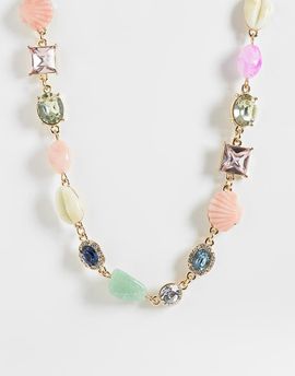 Reclaimed Vintage Reclaimed Vintage choker gem stone and charm seashell necklace in multi