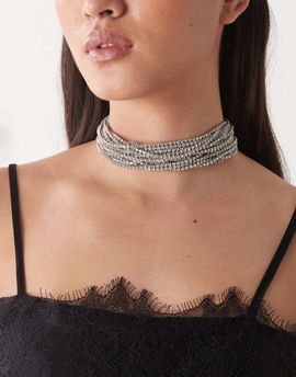 Reclaimed Vintage Reclaimed Vintage choker necklace with tangled chains in silver
