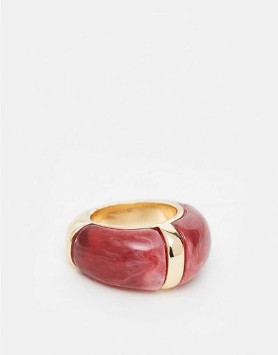 Reclaimed Vintage Reclaimed Vintage chubby gold ring with red resin inlay