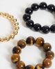 Reclaimed Vintage Reclaimed Vintage chunky three pack of bracelets in tigers eye, black and gold-Brown - 2