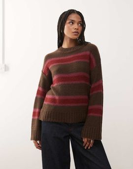 Reclaimed Vintage Reclaimed Vintage clean knit sweater in plum multi stripes-Purple