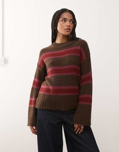 Reclaimed Vintage Reclaimed Vintage clean knit sweater in plum multi stripes-Purple