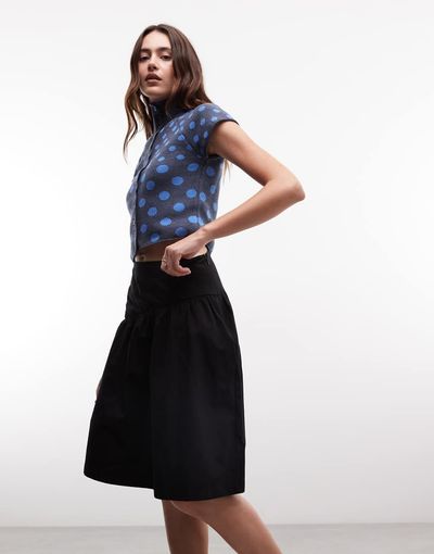 Reclaimed Vintage Reclaimed Vintage cotton poplin awkward length skirt in black