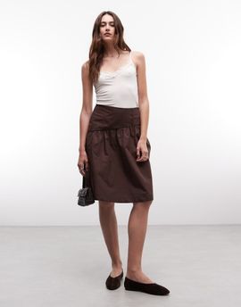 Reclaimed Vintage Reclaimed Vintage cotton poplin awkward length skirt in brown