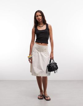 Reclaimed Vintage Reclaimed Vintage cotton poplin awkward length skirt in ivory-White