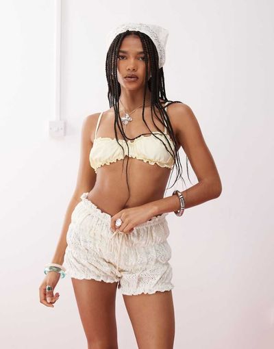 Reclaimed Vintage Reclaimed Vintage crochet bloomer beach shorts in cream-White
