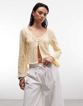 Reclaimed Vintage Reclaimed Vintage crochet cardigan in buttermilk-Yellow