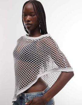 Reclaimed Vintage Reclaimed Vintage crochet knit metallic poncho in silver