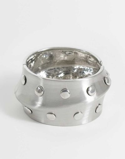 Reclaimed Vintage Reclaimed Vintage cuff bangle with stud detailing-Silver