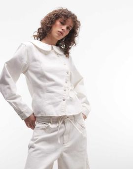 Reclaimed Vintage Reclaimed Vintage denim asymmetric jacket with tie detail  in white - part of a set