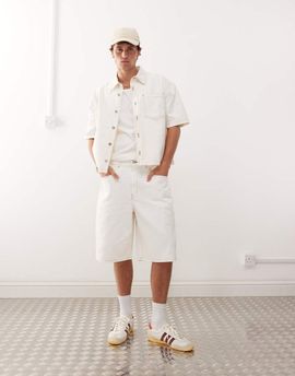 Reclaimed Vintage Reclaimed Vintage denim baggy shorts with tobacco stitching in ecru - part of a set-White