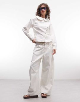 Reclaimed Vintage Reclaimed Vintage denim baggy wide leg jeans with tie detail in white - part of a set