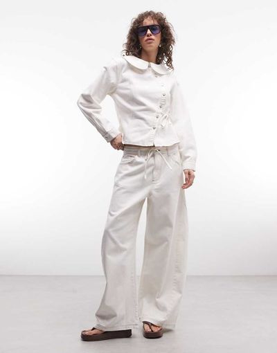 Reclaimed Vintage Reclaimed Vintage denim baggy wide leg jeans with tie detail in white - part of a set