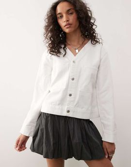 Reclaimed Vintage Reclaimed Vintage denim baseball shirt in ecru-White