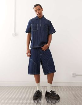 Reclaimed Vintage Reclaimed Vintage denim carpenter shorts in blue pinstripes - part of a set