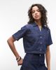 Reclaimed Vintage Reclaimed Vintage denim cropped short sleeve shirt in indigo - part of a set-Blue - 1