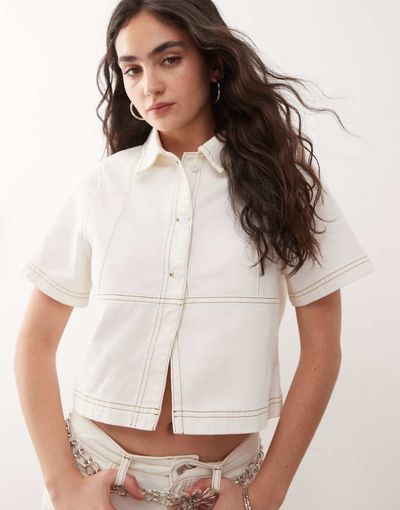 Reclaimed Vintage Reclaimed Vintage denim cropped western shirt in ecru - part of a set-White