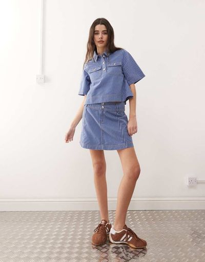 Reclaimed Vintage Reclaimed Vintage denim mini skirt in tonal blue pinstripes - part of a set