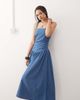 Reclaimed Vintage Reclaimed Vintage dropped waist gathered detail midi denim dress in authentic midwash blue - 4