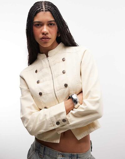 Reclaimed Vintage Reclaimed Vintage drummer boy jacket in ecru twill-Green